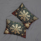 Snowflake Christmas  Lumbar Pillow, Burgundy & Green Ornate Design Lumbar Cushion