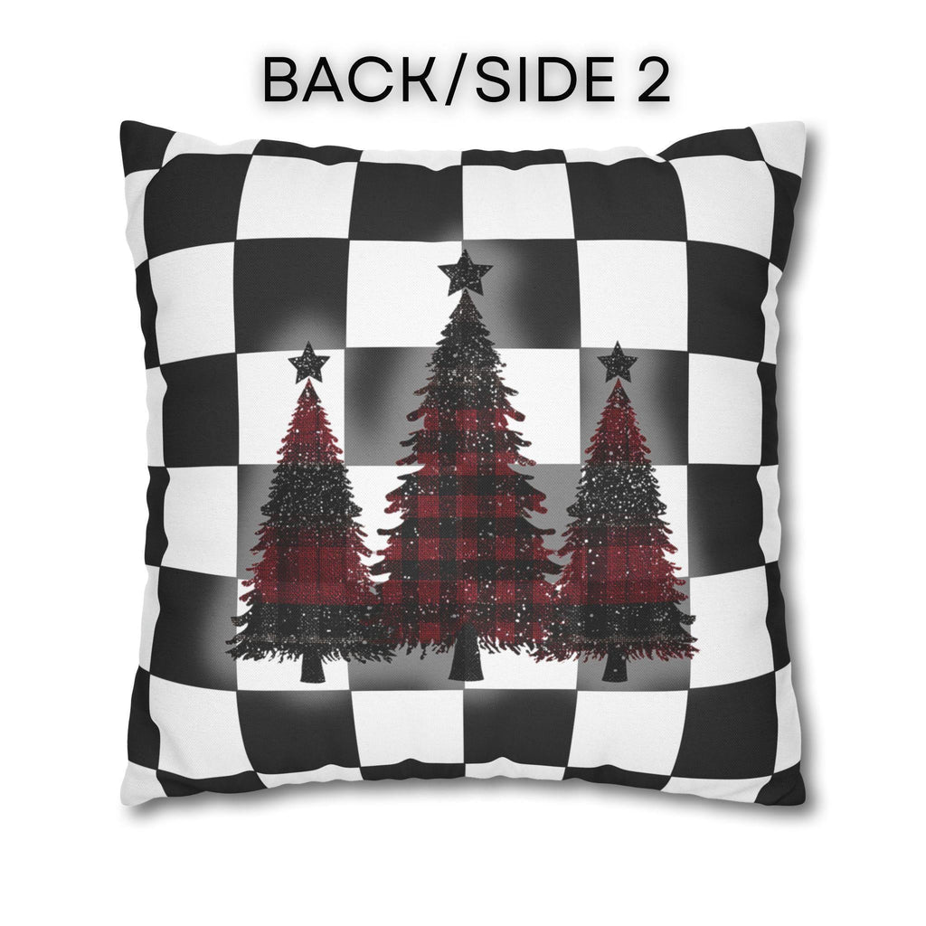 Buffalo Check Christmas Pillow Cover - Red, Black, White Plaid Trees