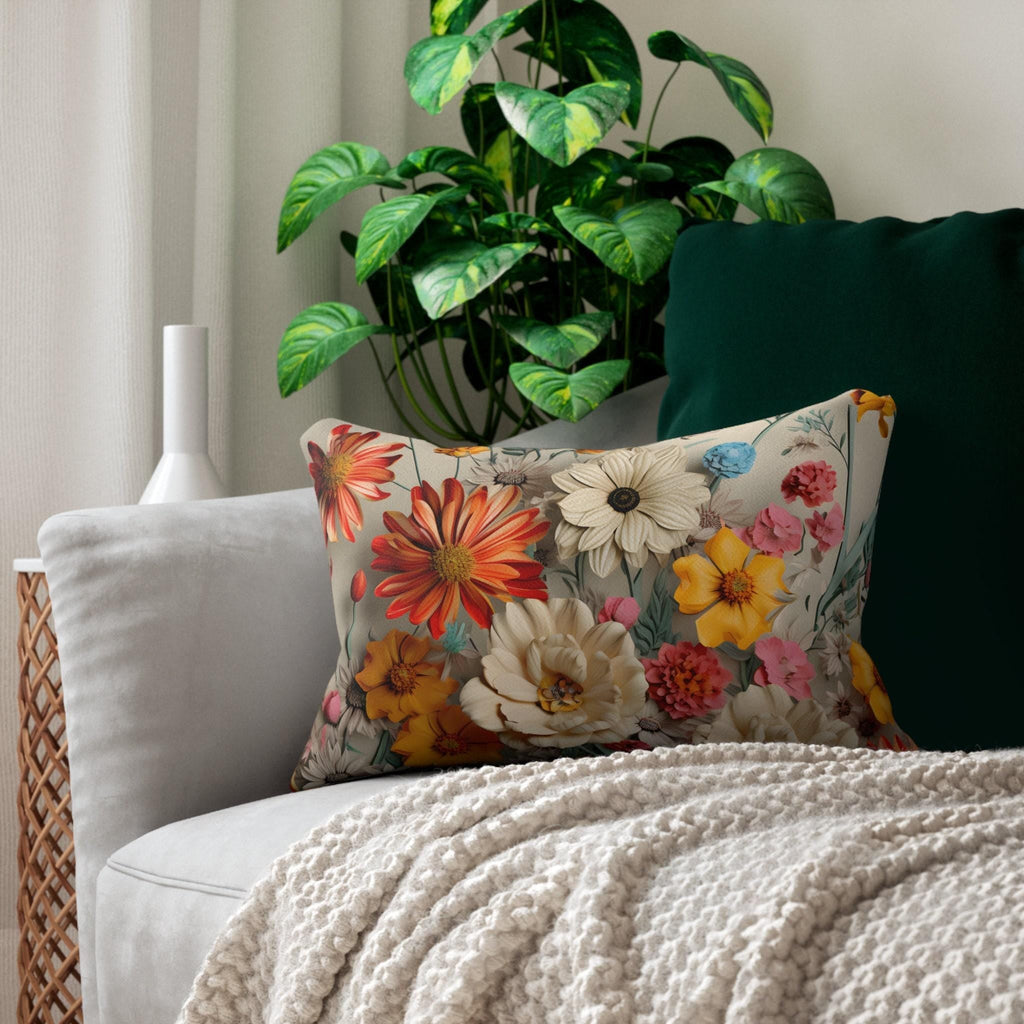 Fall Wildflower Lumbar Pillow: Vintage Boho Style Throw Pillow (20 x 14 inch)