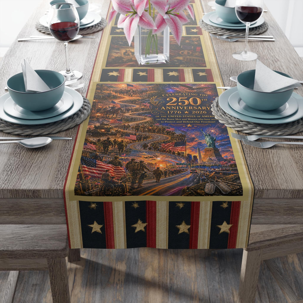Patriotic Table Runner: Celebrating America's 250th Anniversary and Military Veterans