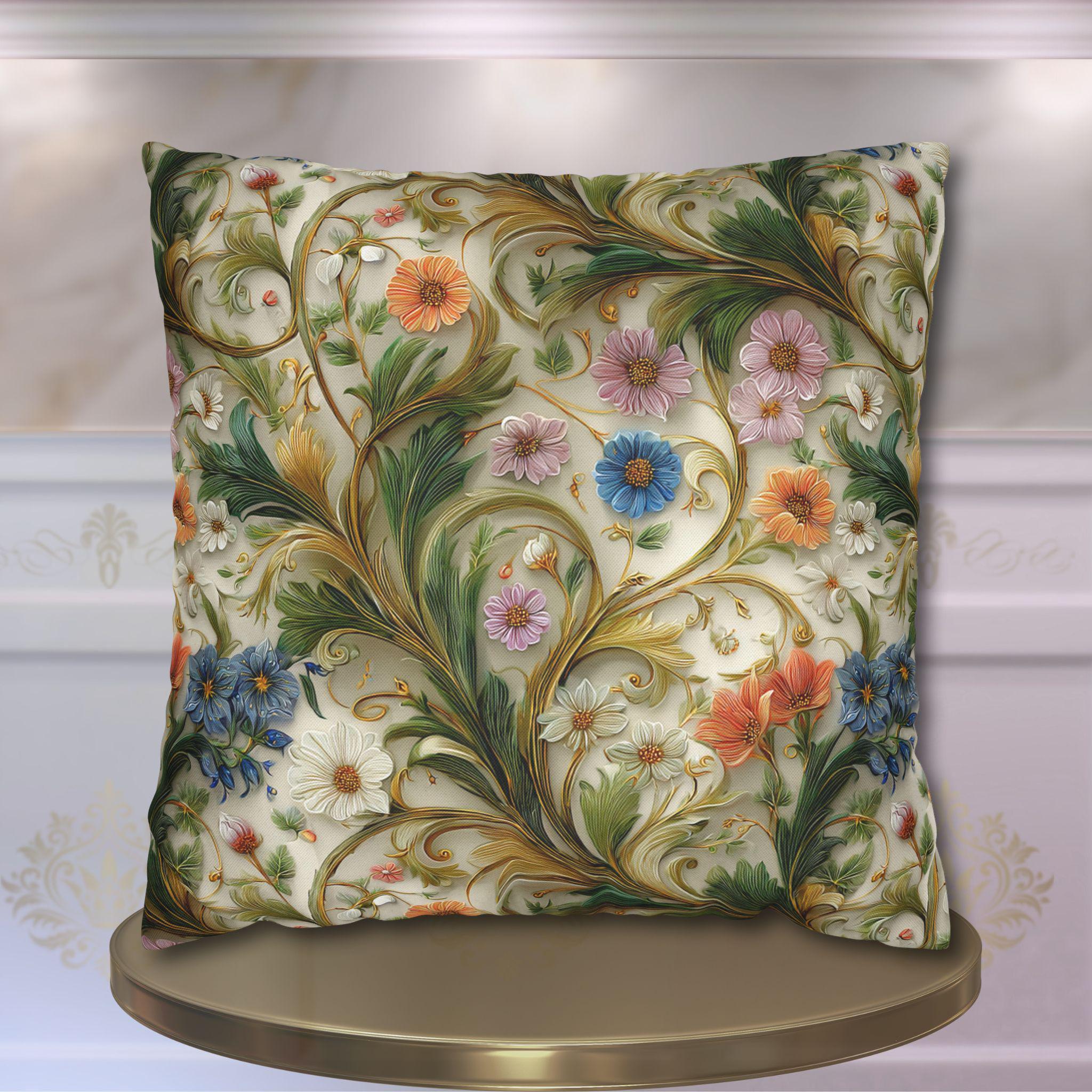 Modern Vintage Botanical Pillow Cover: Stylized Nature Floral Decor