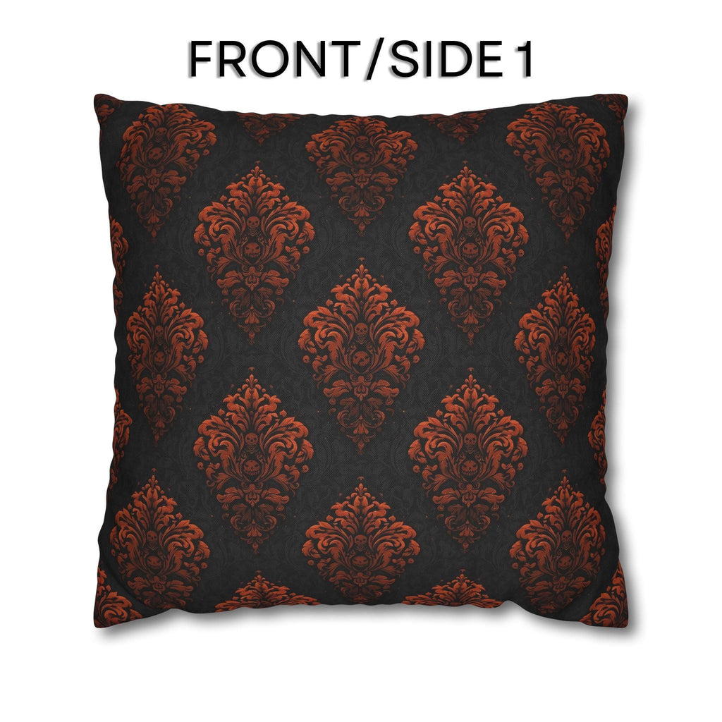 Halloween Damask Pillow Cover: Hidden Skulls in Black and Burnt Orange