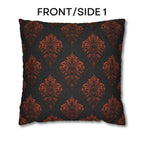 Halloween Damask Pillow Cover: Hidden Skulls in Black and Burnt Orange