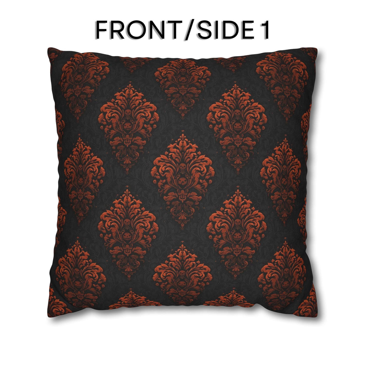 Halloween Damask Pillow Cover: Hidden Skulls in Black and Burnt Orange