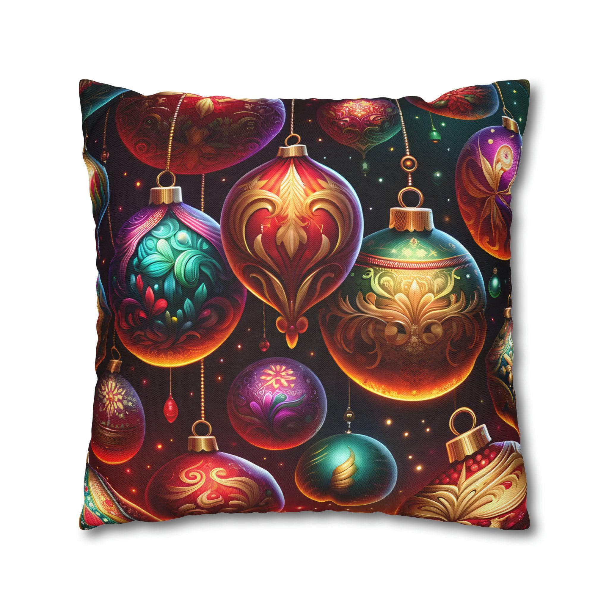 3D Christmas Ornaments Pillow Cover Bold Colorful Festive Cushion Case  Detailed Holiday Decor