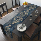 Navy Blue and Gold Damask Table Runner: Farmhouse Chic Decor