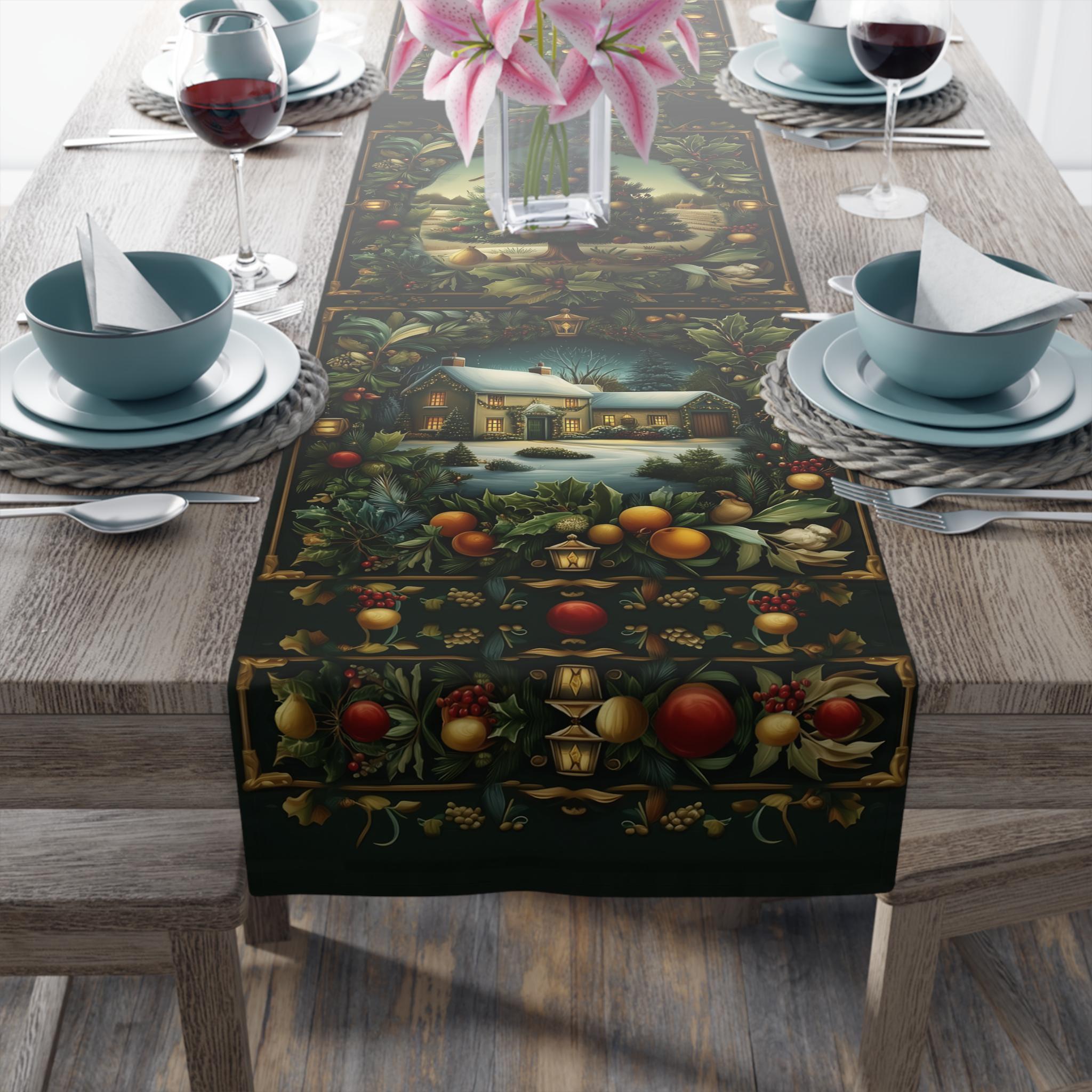 William Morris Christmas Table Runner: Country Farmhouse Winter Harvest