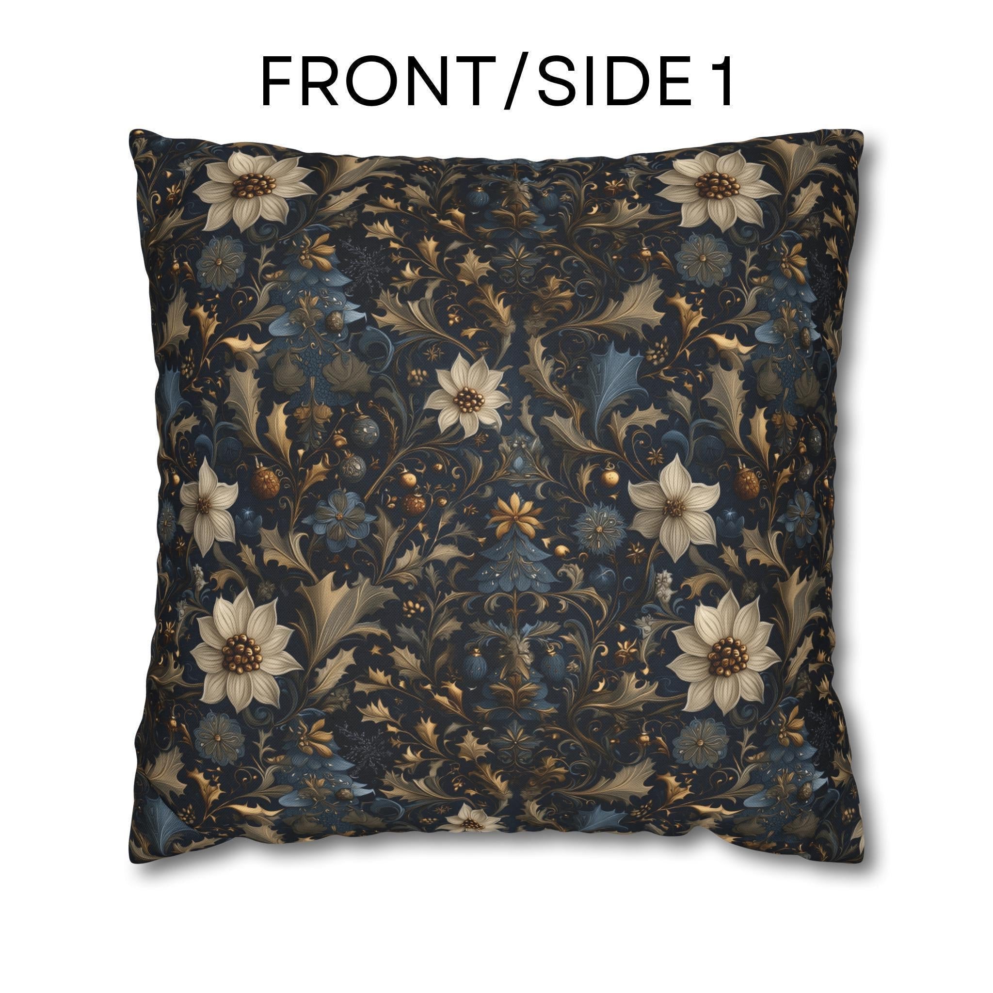 Midnight Blue William Morris Christmas Botanical Pillow Cover