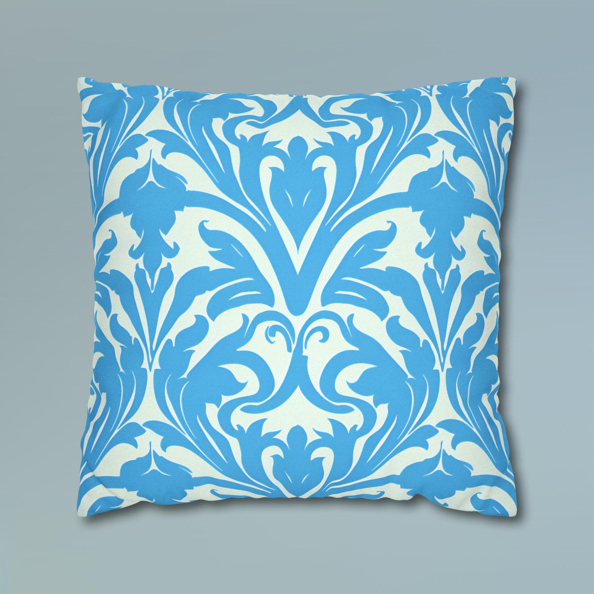 Art Nouveau Pillow Cover: Aqua Blue Floral Throw Pillow