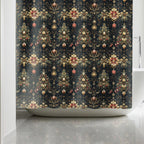 Luxe Christmas Tree Fabric Shower Curtain: Gold, Red & Green Holiday Decor