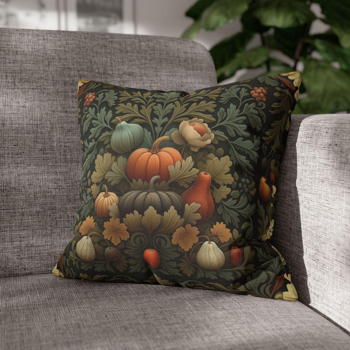 William Morris Inspired Fall Pillow Cover: Sage, Brown & Gold Vintage Style Tapestry