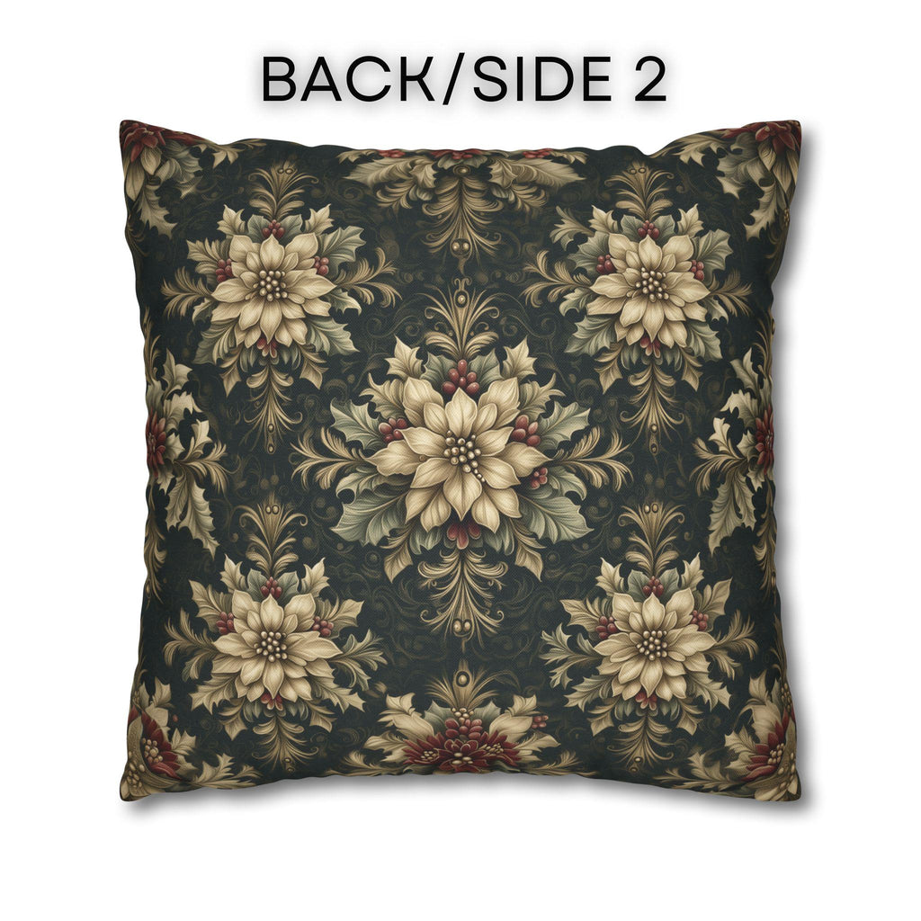 William Morris Christmas Pillow Cover: Ivory Poinsettia and Holly Repeating Pattern on Midnight Green