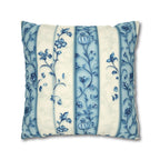 Elegant Blue & White Chinoiserie Floral Stripe Pillowcase: French-Inspired Square Cushion Cover