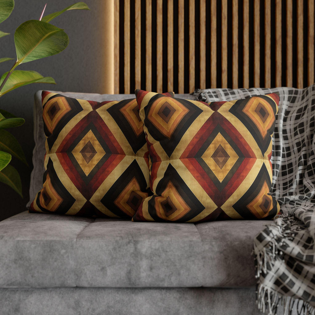Southwestern Geometric Pillow Cover - Warm Tones, Layered Diamond Pattern