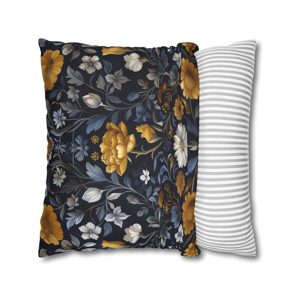 Elegant William Morris Inspired Floral Pillow Cover: Dark Background with Daisies, Tulips & Chrysanthemums