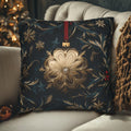 Elegant Navy & Gold Christmas Pillow Cover with Red Berries
