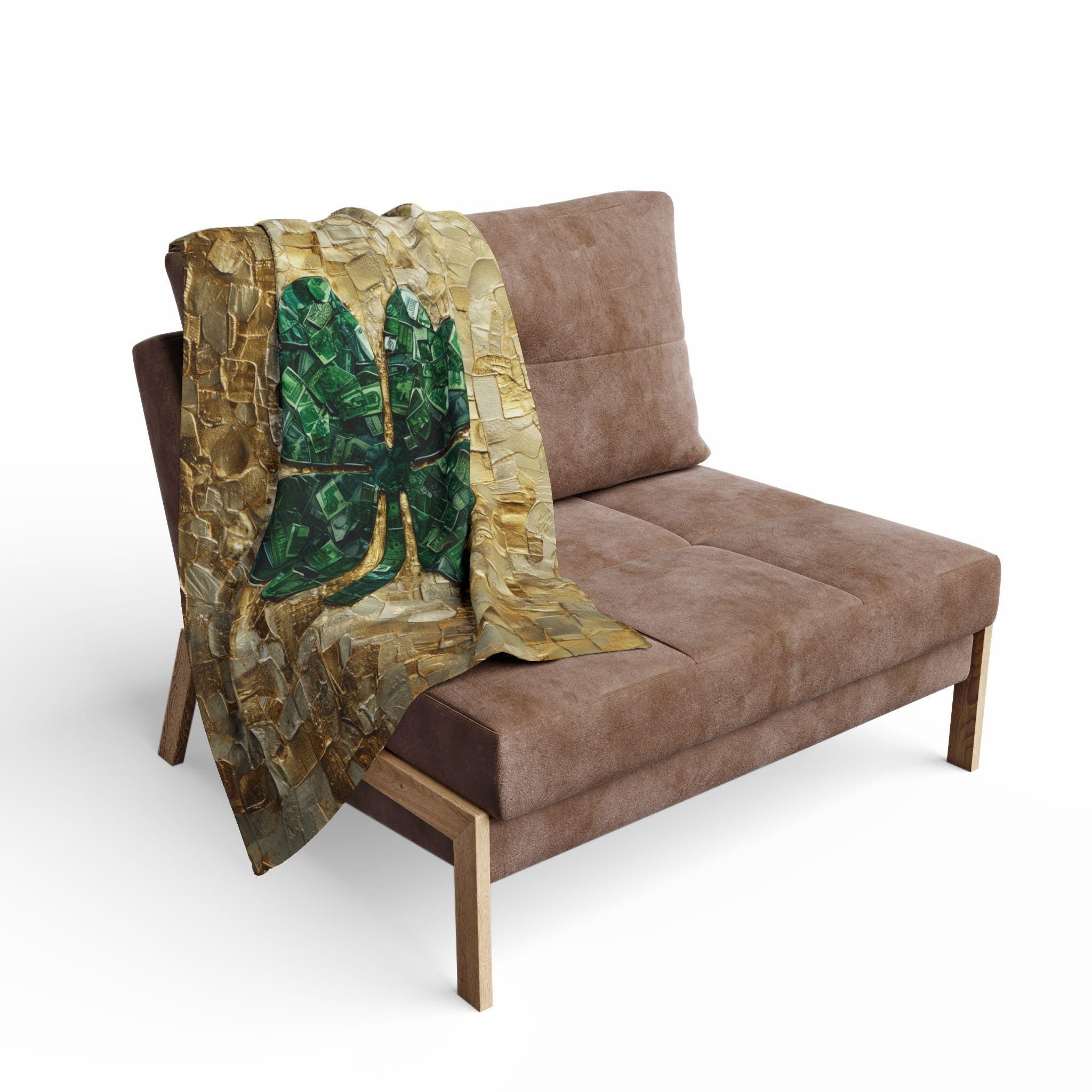 St Patrick's Day Lucky Clover Fleece Blanket - Green and Gold Irish Heritage Throw for Wealth & Fortune