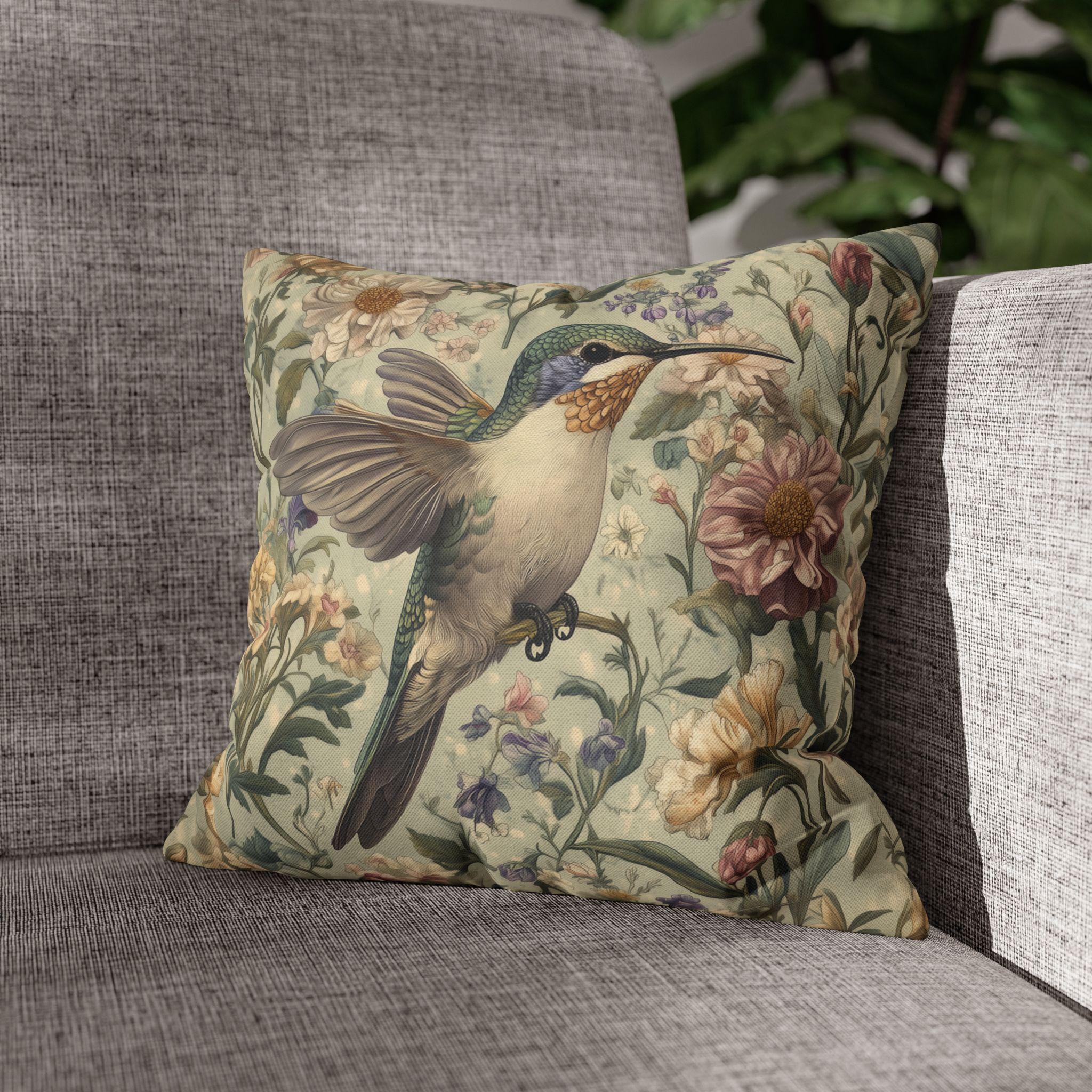 Botanical Hummingbird Tapestry Pillowcase: William Morris Inspired Arts & Crafts Floral Bird Cushion Cover