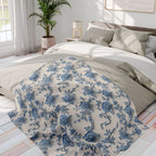 Blue Floral Chinoiserie Fleece Throw Blanket: Elegant Home Decor