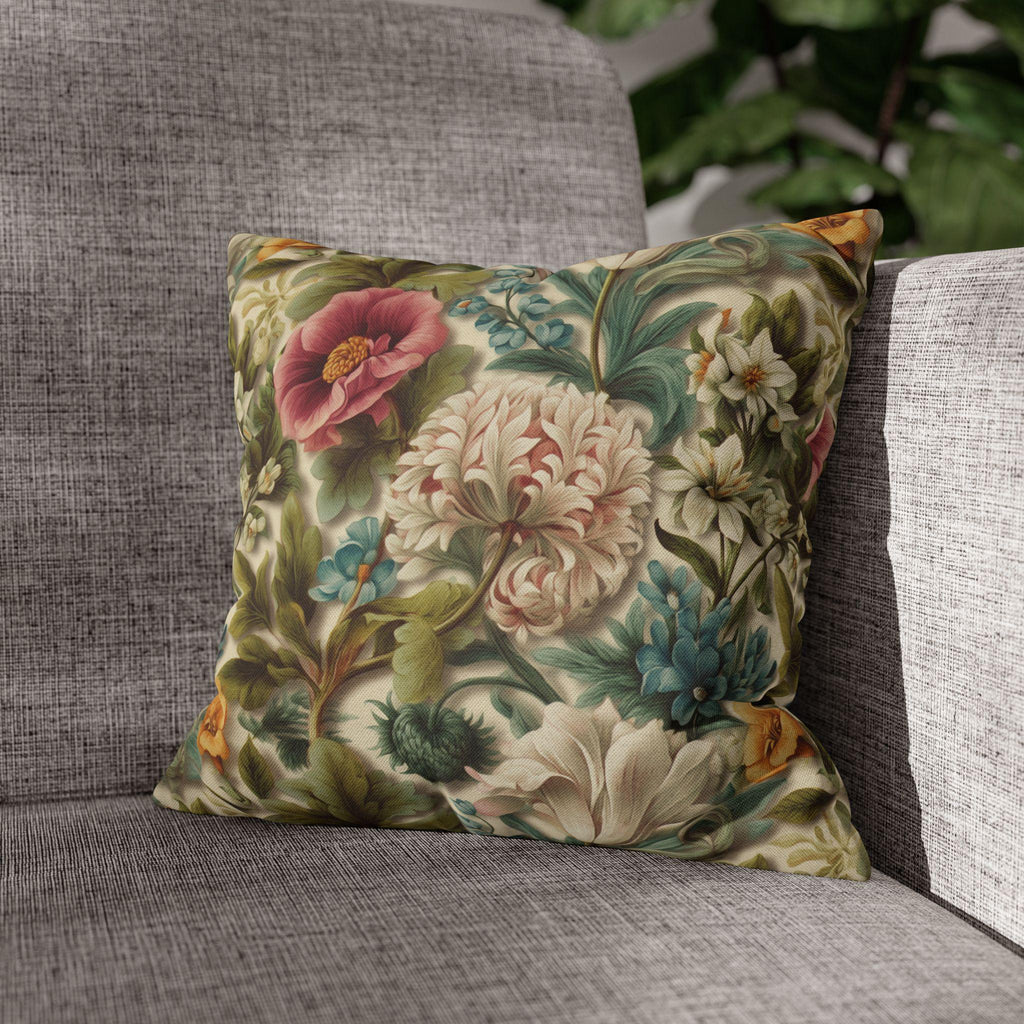 Watercolor Pastel Floral Pillow Cover:  Botanical Spring Garden Sage Pink Blue