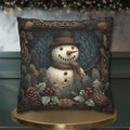 William Morris Inspired Christmas Snowman Pillow Cover: Woodland Pine & Holly Illustration