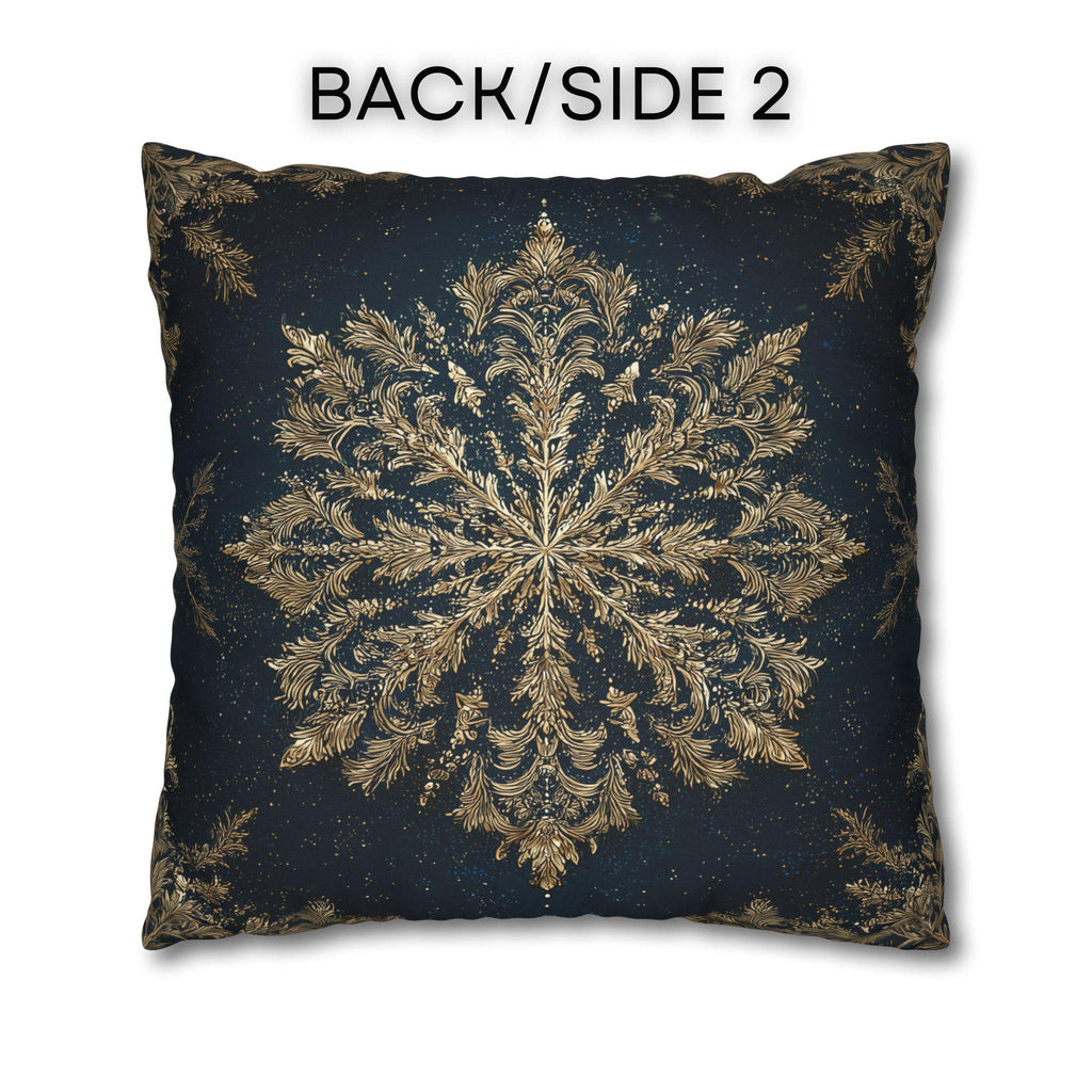 Navy & Gold Christmas Snowflake Pillow Cover: Square Polyester, 14-20 Inches