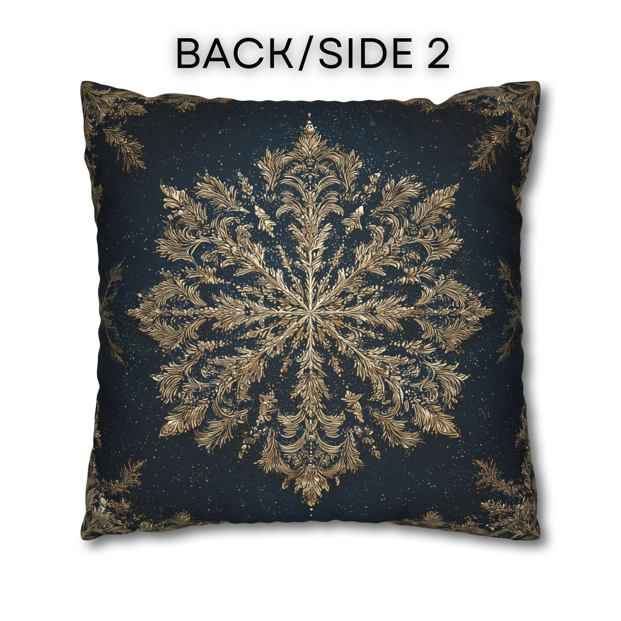 Navy & Gold Christmas Snowflake Pillow Cover: Square Polyester, 14-20 Inches