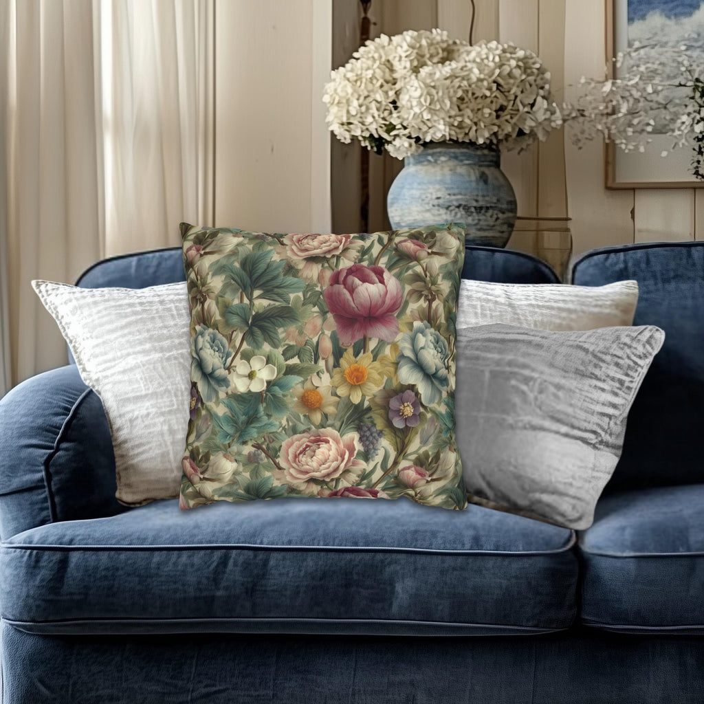Spring Pastel Watercolor Pillow Cover: Romantic Floral Garden Pink, Blue and Sage