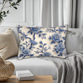 Elegant Chinoiserie Floral Lumbar Pillow - Asian-Inspired Porcelain Design Home Accent (20x14)