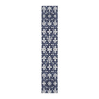 Elegant Navy Blue & White Damask Table Runner for Wedding, Dining Room, and Home Decor