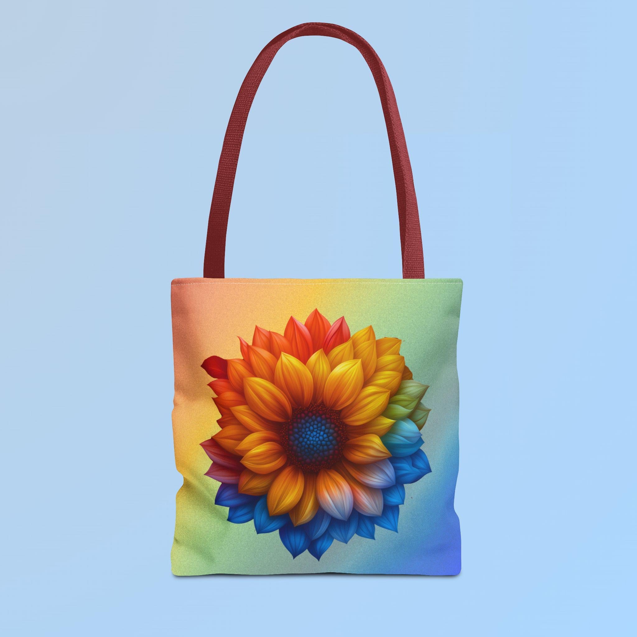 Vibrant Sunflower Rainbow Tote: Eco-Friendly Floral Market Bag for Nature Lovers & Beach Trips