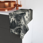 Halloween Toile Hand Towel: Haunted House, Crows and Black Cat in Monochrome