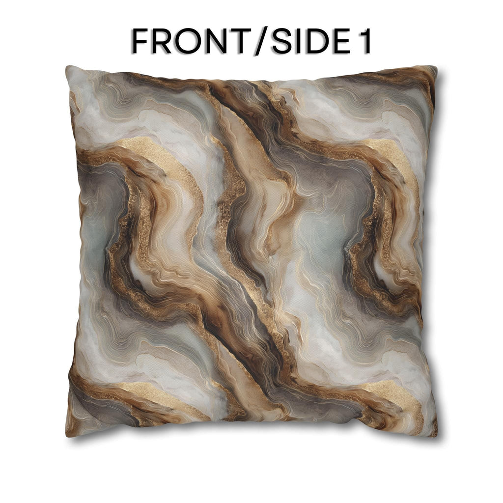 Modern Abstract Pillow Cover: Brown Marble Look with Gold Color Accents