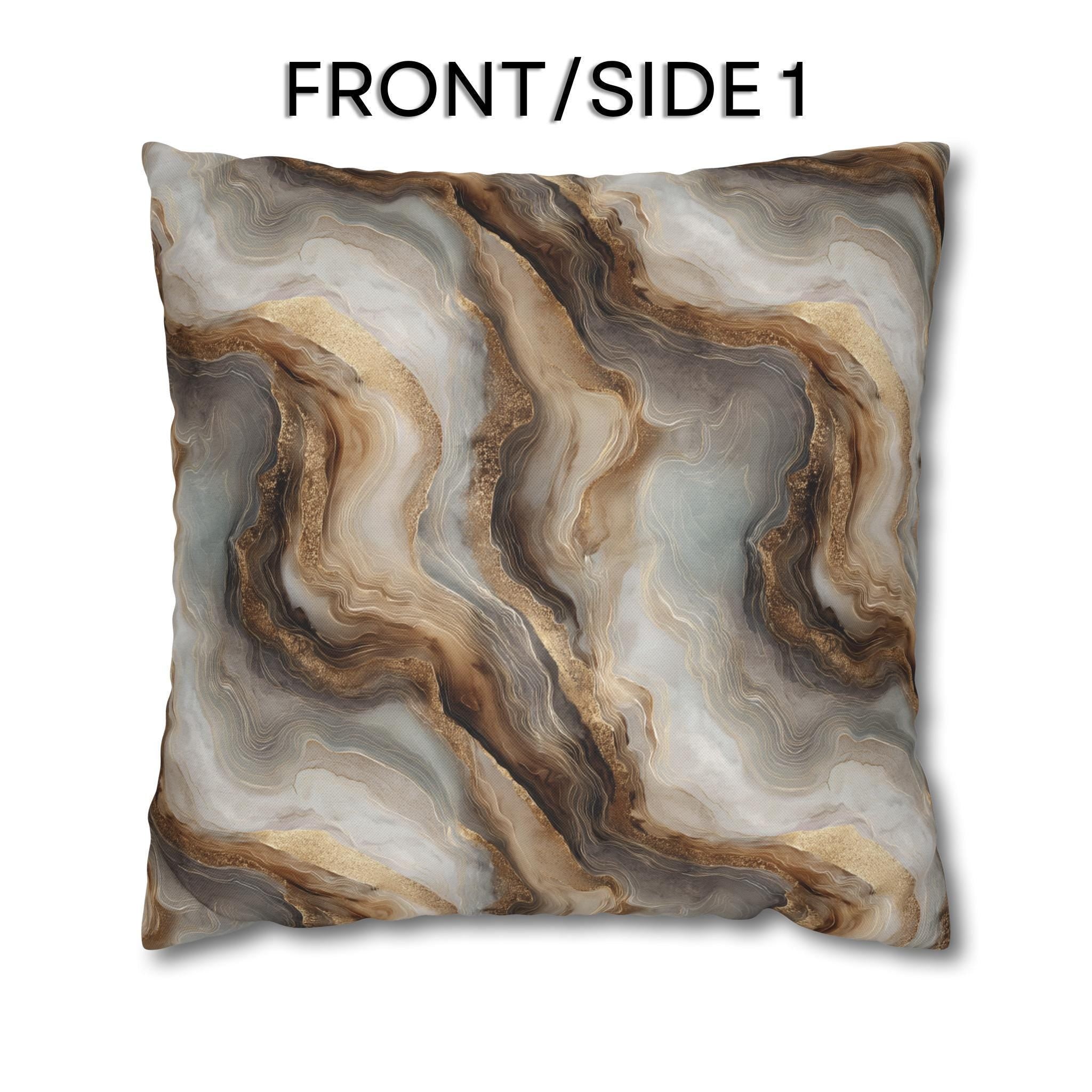 Modern Abstract Pillow Cover: Brown Marble Look with Gold Color Accents
