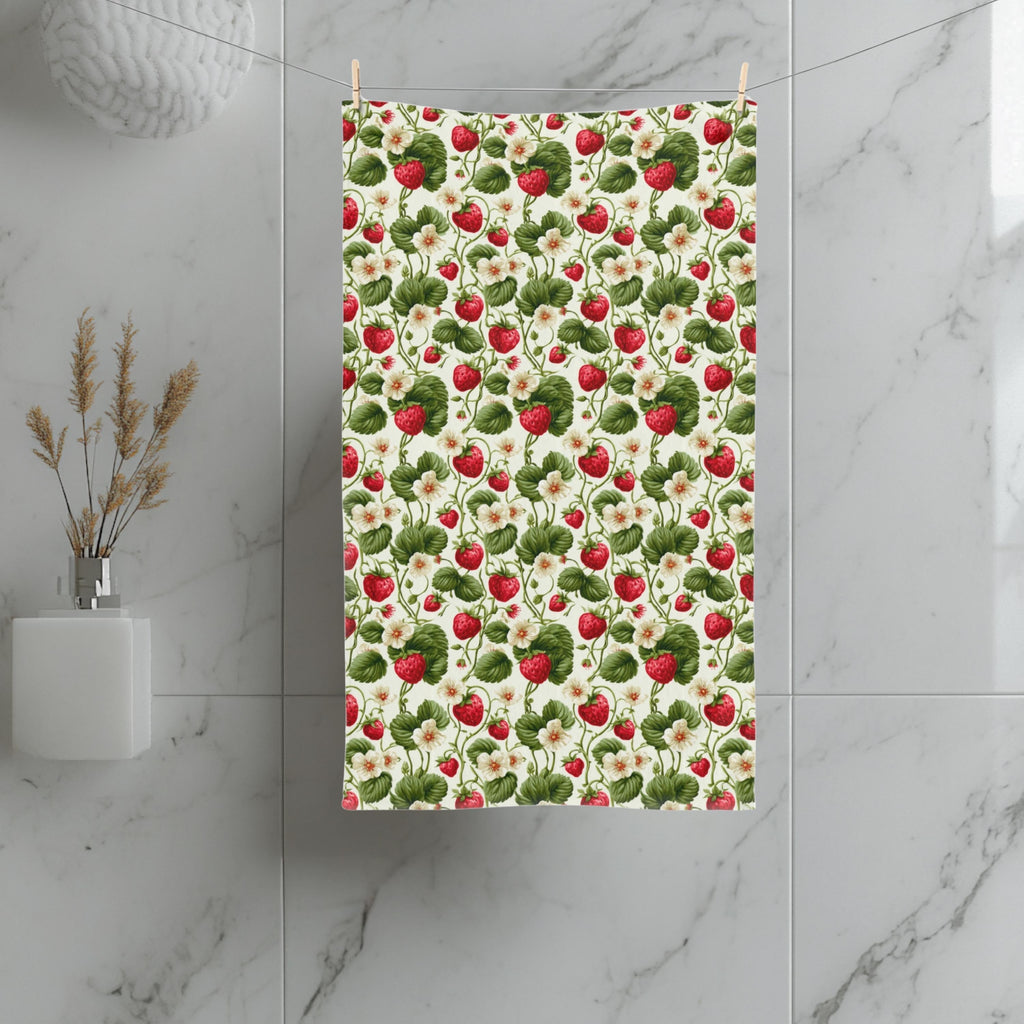 Wild Strawberry  Hand Towel: Botanical Summer Decor for Bath or Kitchen
