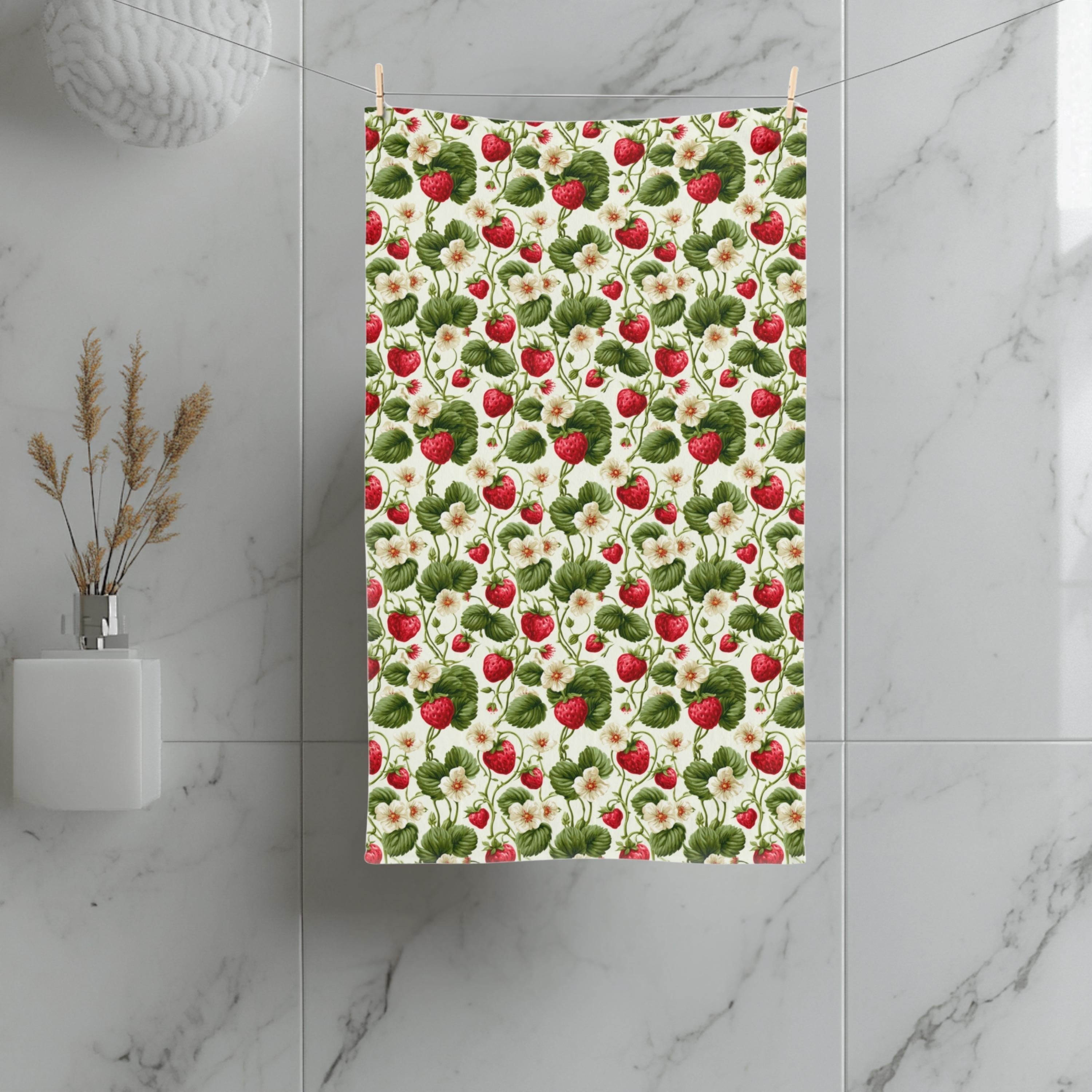Wild Strawberry  Hand Towel: Botanical Summer Decor for Bath or Kitchen