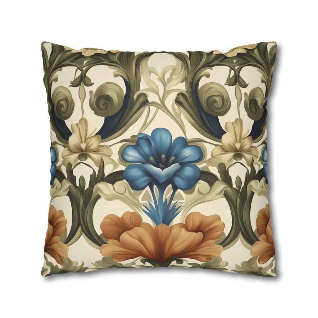 William Morris Floral Pillow Cover: Blue, Orange Blooms, Elegant Home Decor