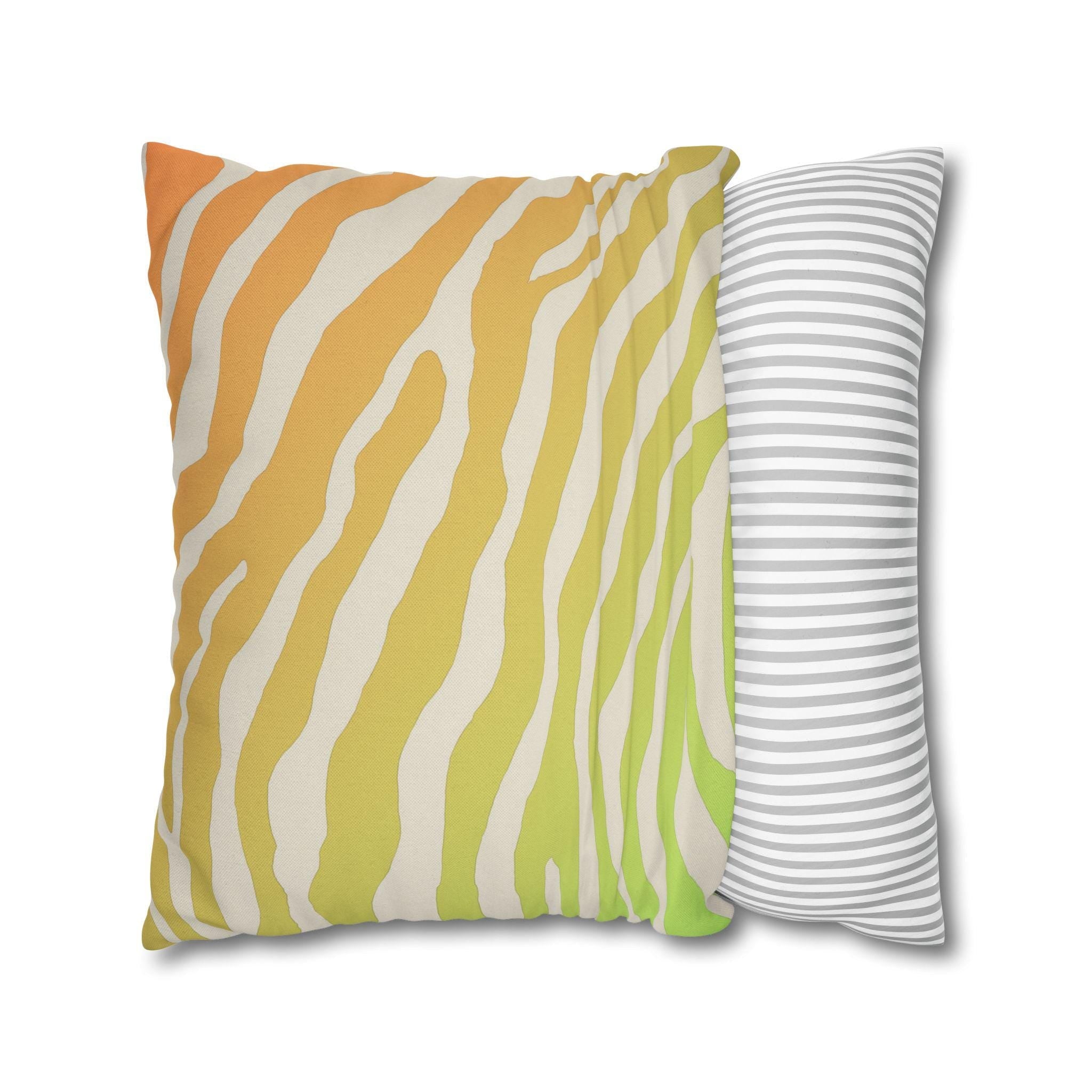 Vibrant Zebra Stripe Pillow Cover: Orange-Lime Gradient Safari Decor for Modern Living Spaces