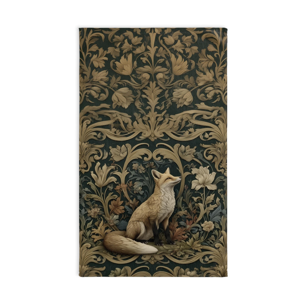 William Morris Fox Hand Towel: Dark Woodland Botanical Arts & Crafts Decor