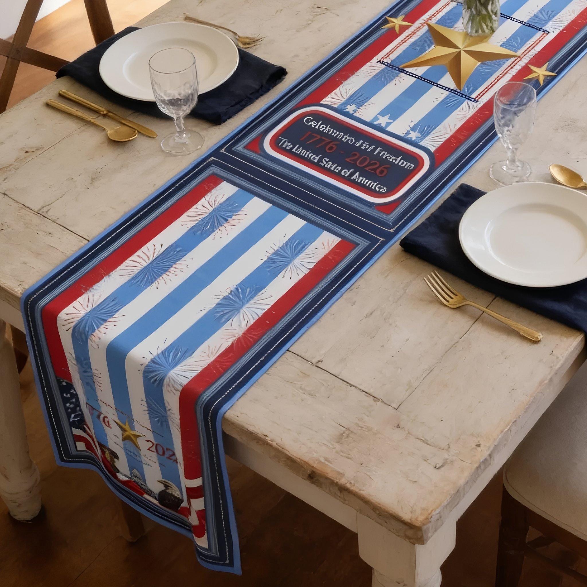 Patriotic Striped Table Runner: America 250th Anniversary Limited Edition