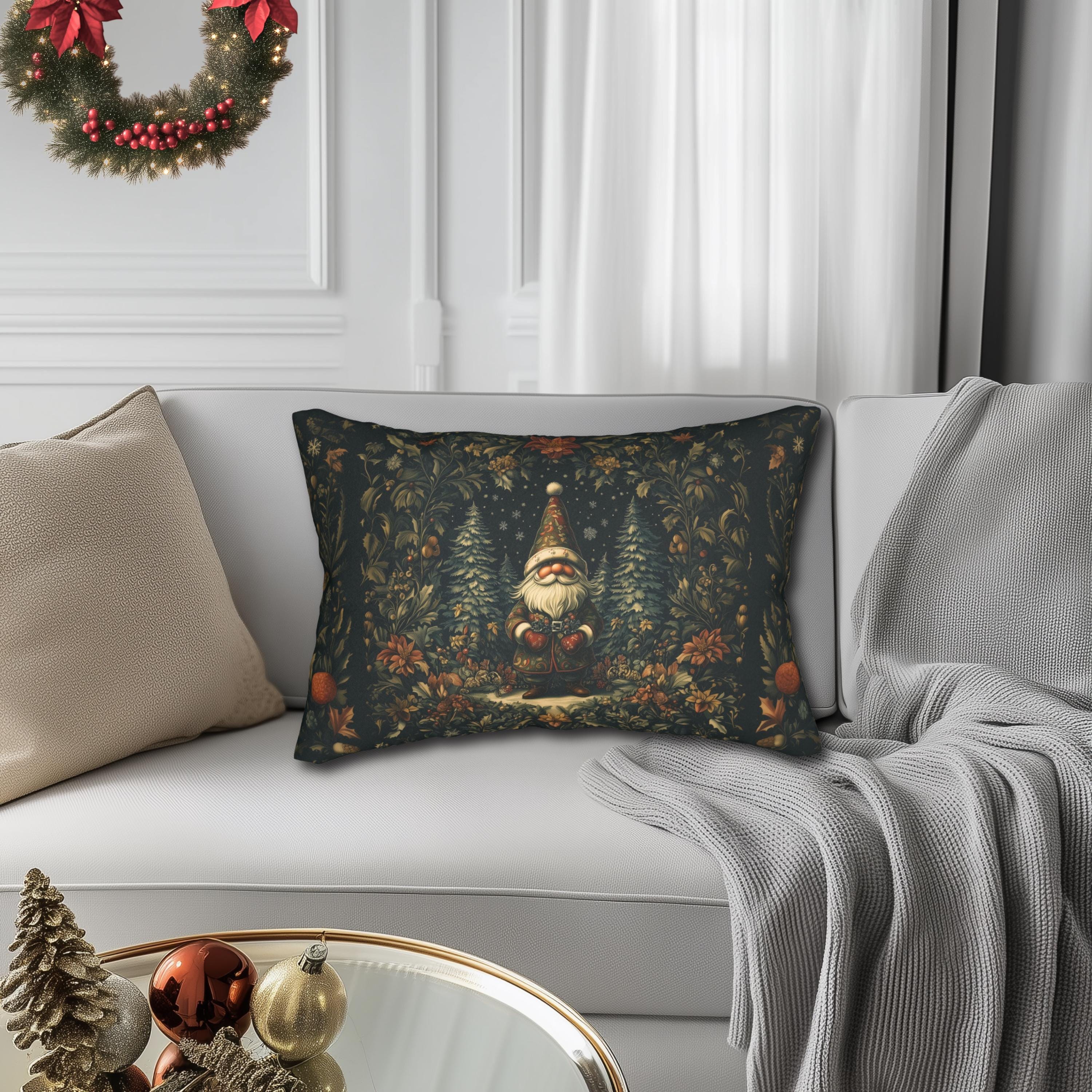 William Morris Christmas Gnome Lumbar Pillow: Holiday Home Accent