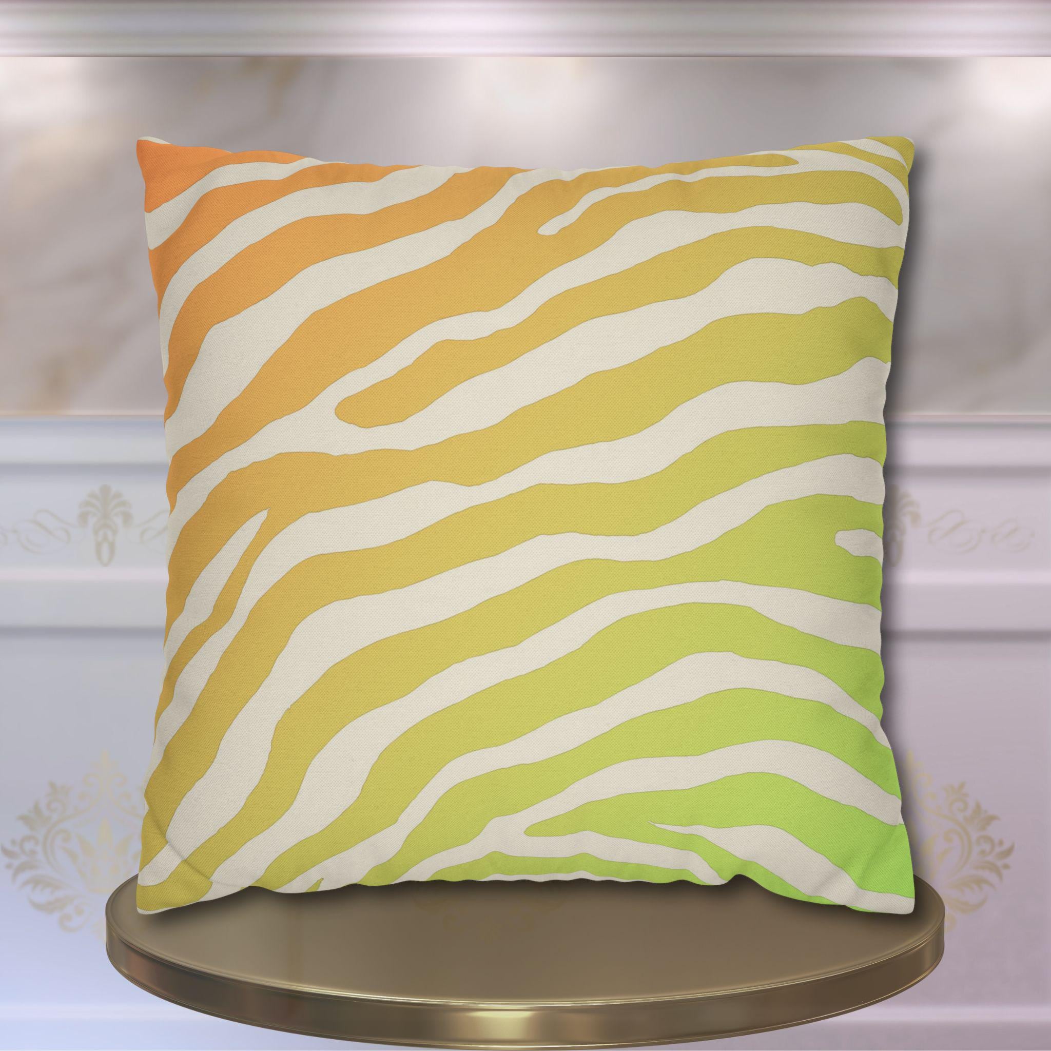 Vibrant Zebra Stripe Pillow Cover: Orange-Lime Gradient Safari Decor for Modern Living Spaces