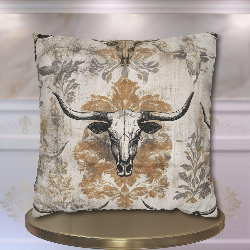 Rustic Longhorn Skull Pillow Cover: Western Ranch Decor for Southwest Cowboy Home Accent