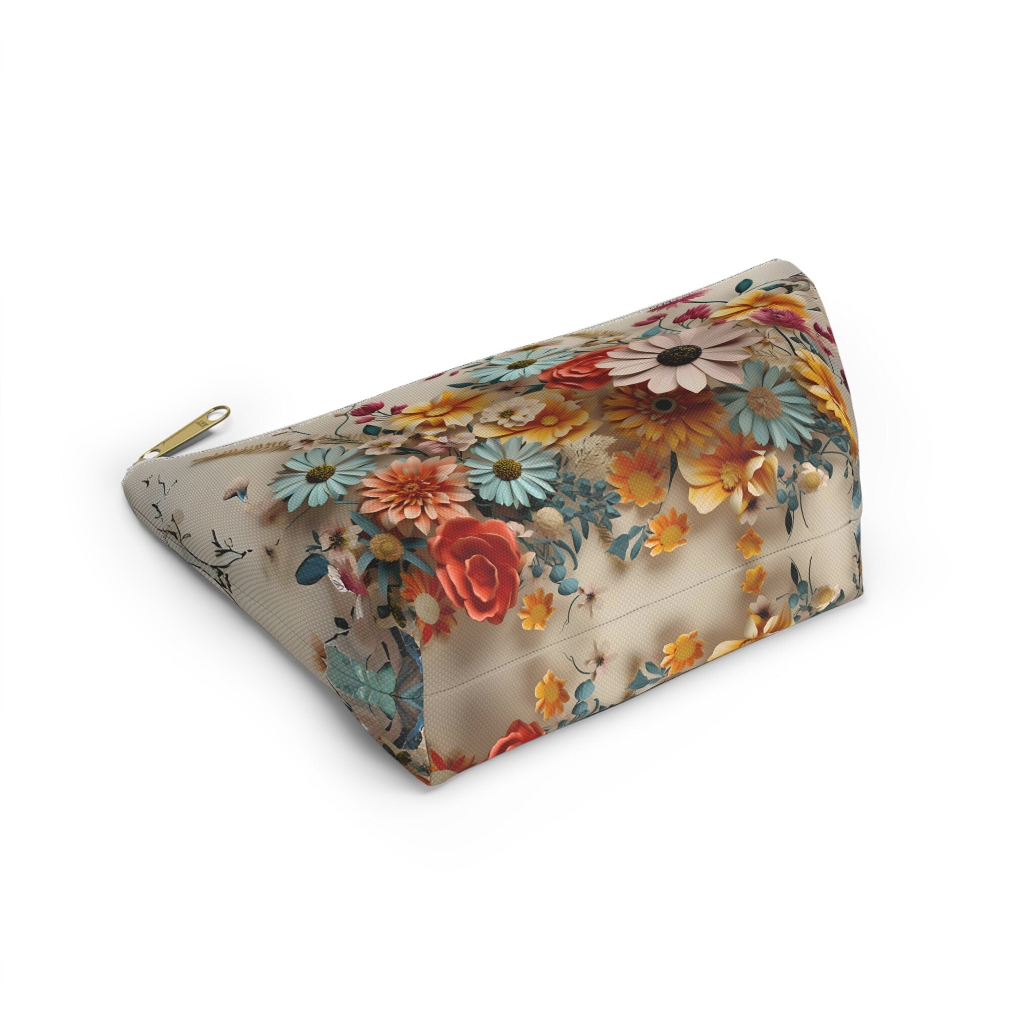 Vibrant Floral Accessory Pouch: Travel Cosmetics Bag, Zippered Makeup Case, Gift for Mom