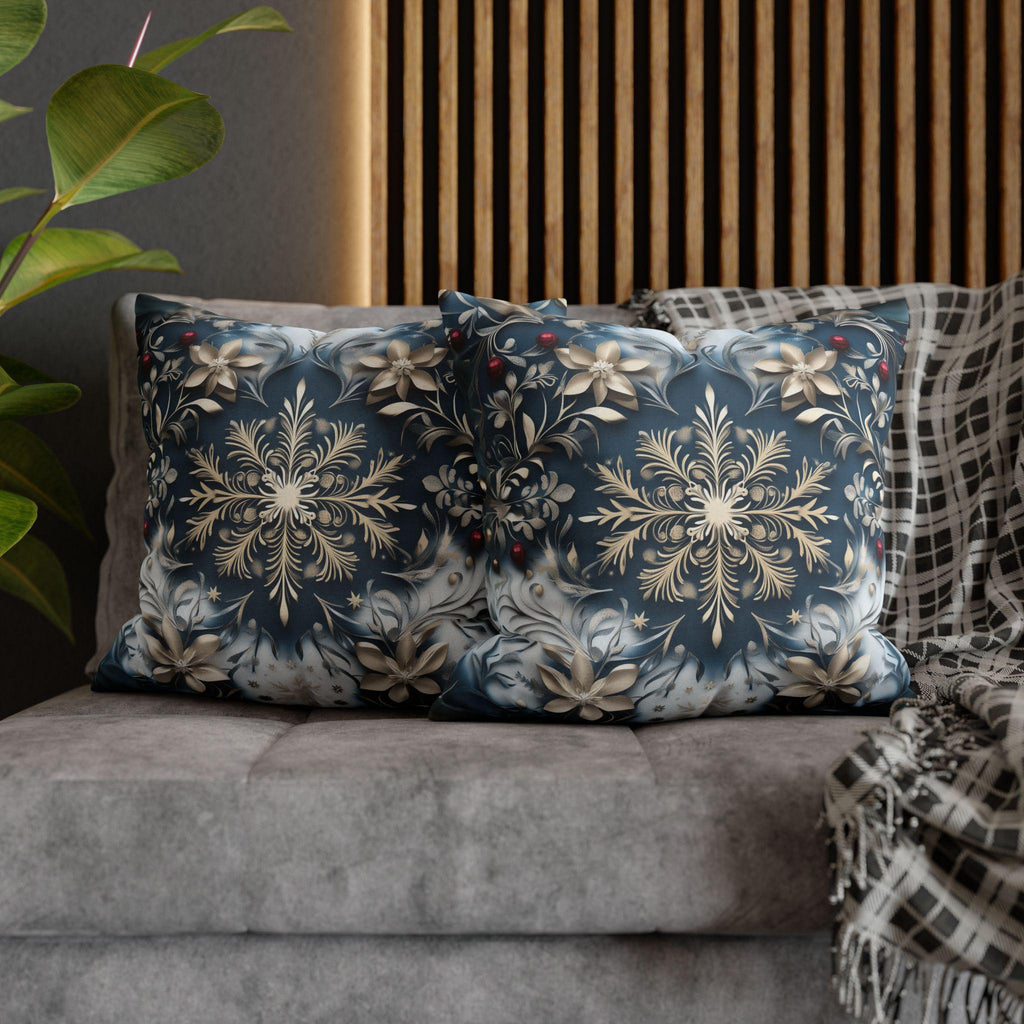 Opulent Golden Snowflake Pillowcase: Festive Winter Decor, Luxurious Square Cushion Cover for Elegant Homes