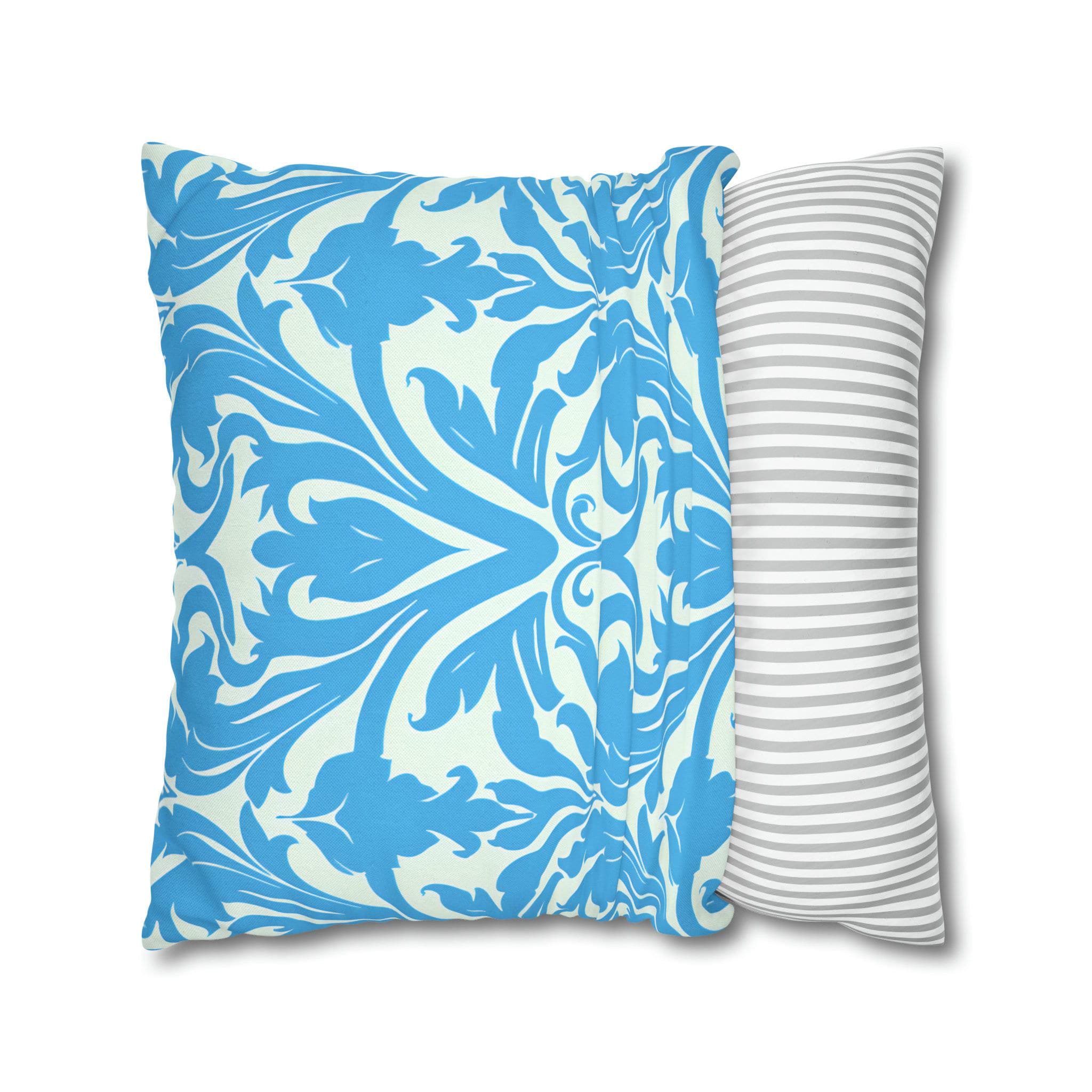 Art Nouveau Pillow Cover: Aqua Blue Floral Throw Pillow