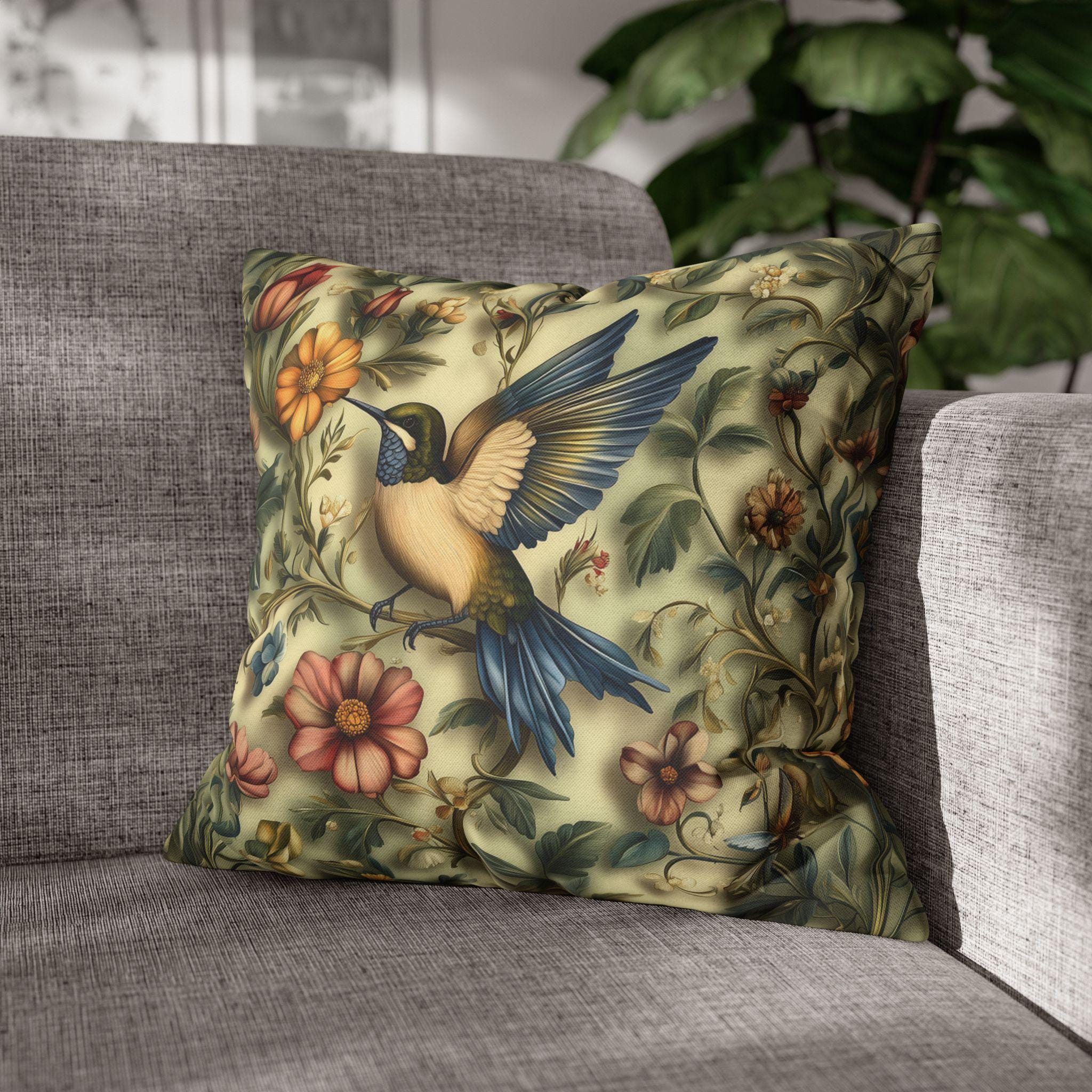 William Morris Hummingbird Pillow Cover: Vintage Garden Inspired Arts and Crafts Floral Accent