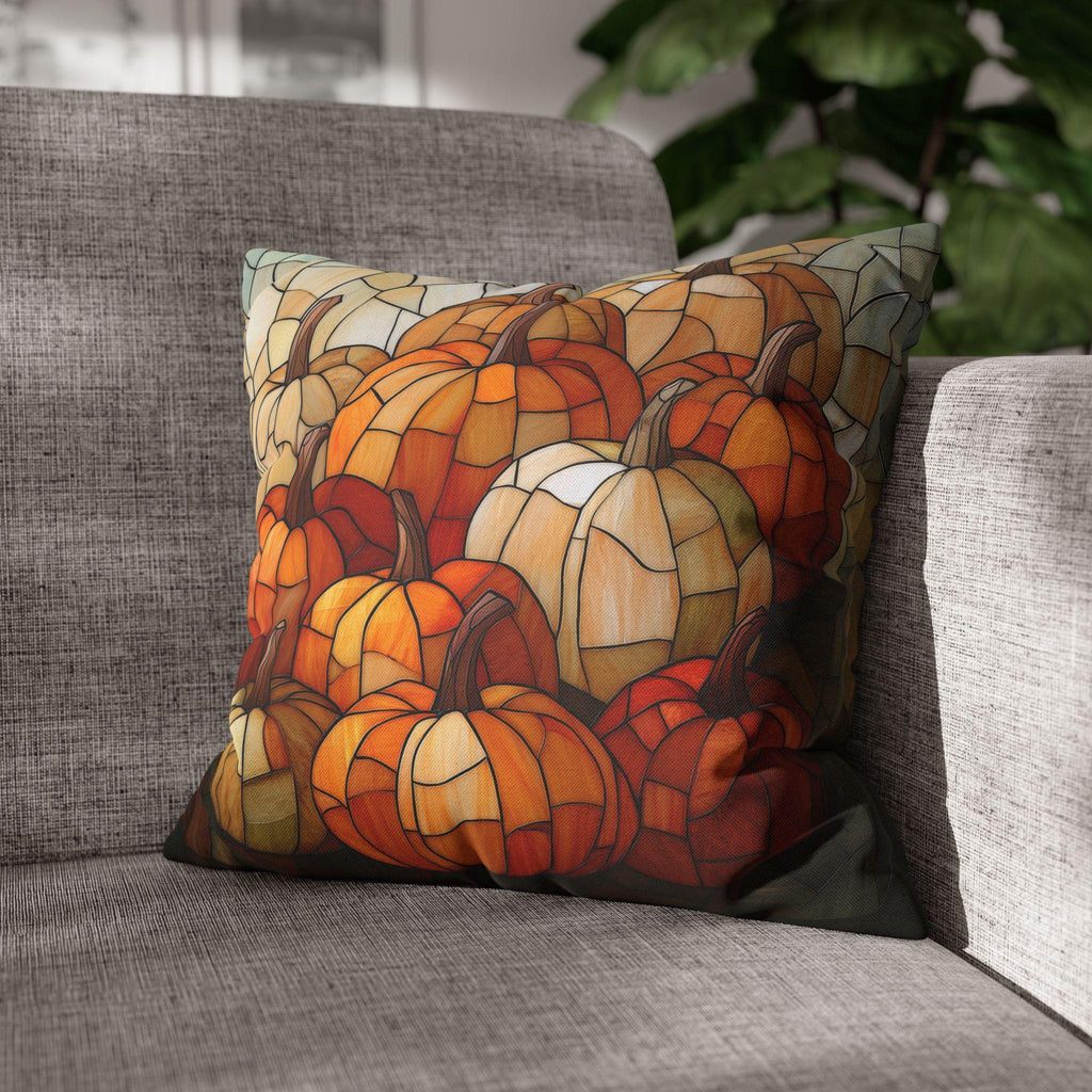 Pumpkin Mosaic Pillow Cover, Fall Decor, Stained Glass Effect