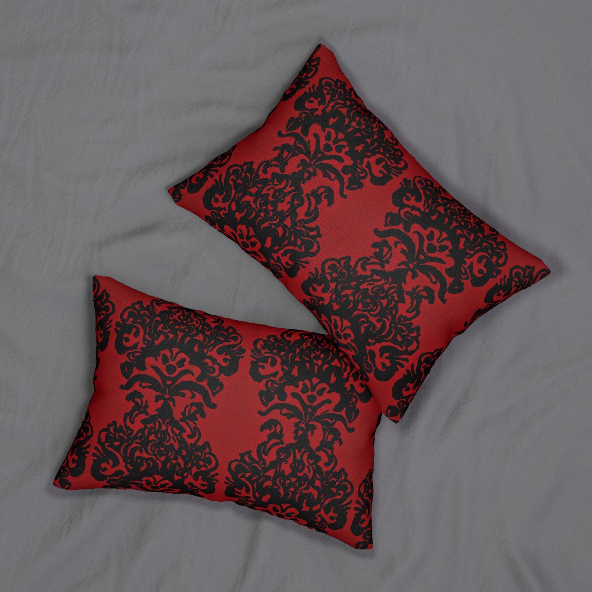 Black Damask Lumbar Pillow: Gothic Crimson Red Cushion