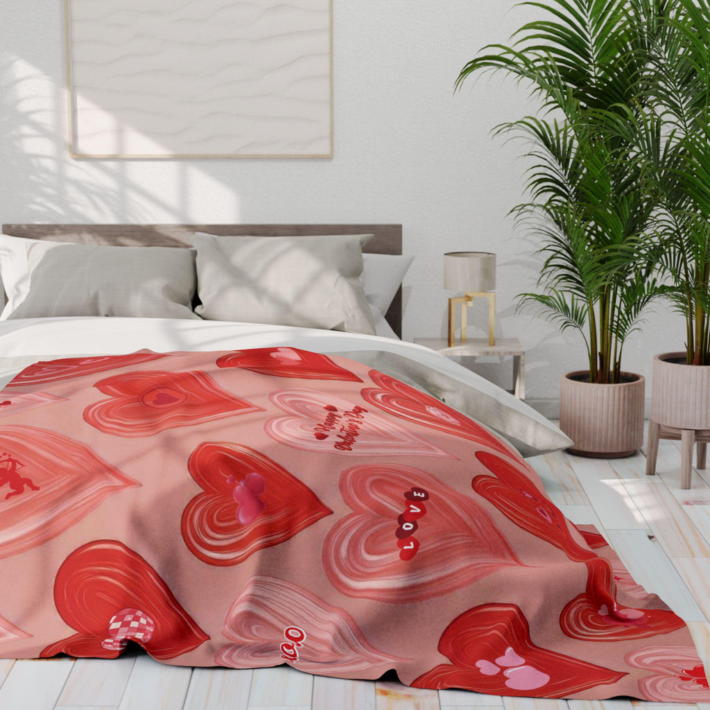 Romantic Valentine's Day Fleece Blanket: Cozy Heart & Cupid Design Throw for Love Season